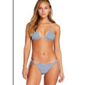 Vitamin A Sardinia Stripe Blue White Triangle Bikini Set High Leg XS 4 nautical